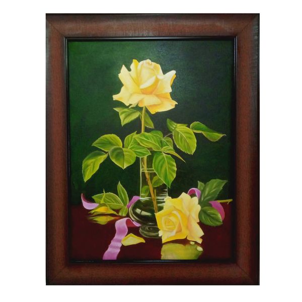 تابلو نقاشی رنگ روغن مدل شاخه گل رز کد 50