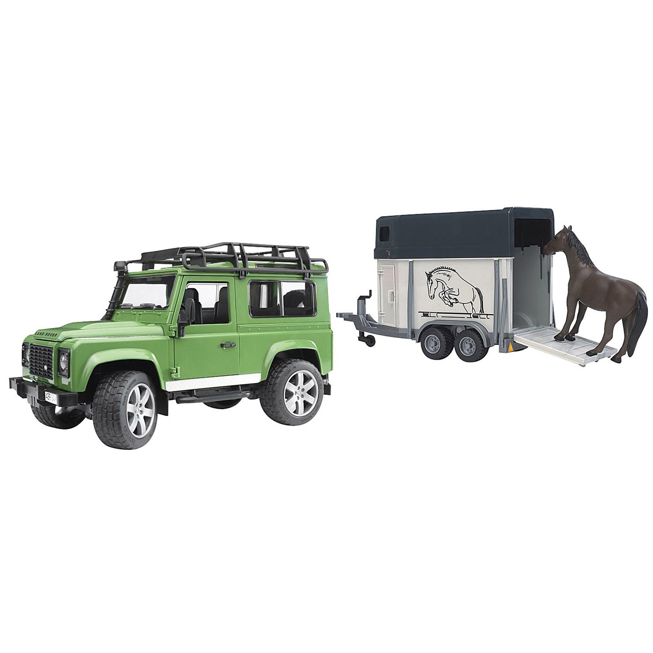 ماشین بازی برودر مدل Land Rover Defender And Horse Trailer