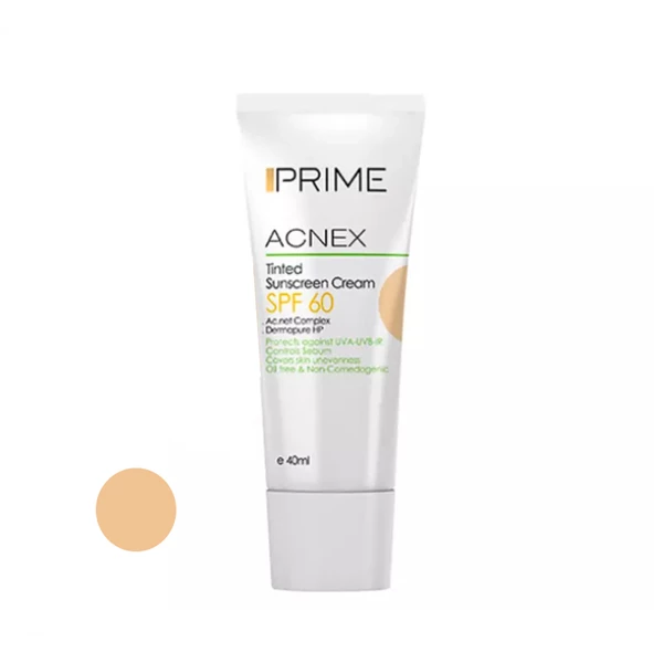 کرم ضد آفتاب رنگی پریم SPF60 مدل Acnex مناسب پوست های چرب حجم 40 میلی لیتر