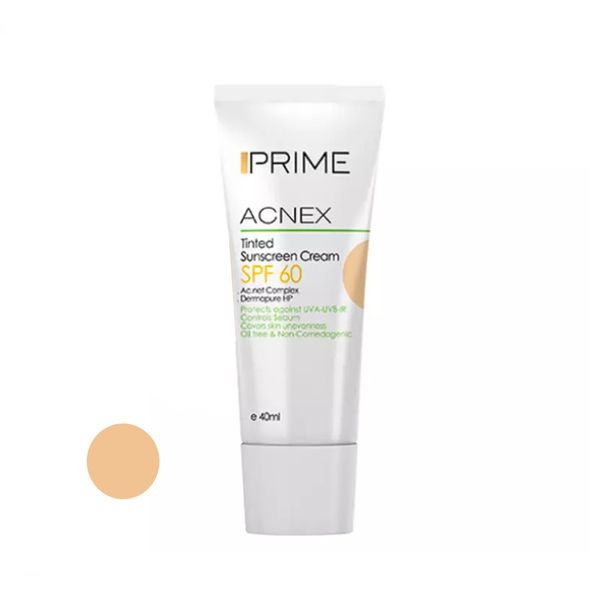 کرم ضد آفتاب رنگی پریم SPF60 مدل Acnex مناسب پوست های چرب حجم 40 میلی لیتر