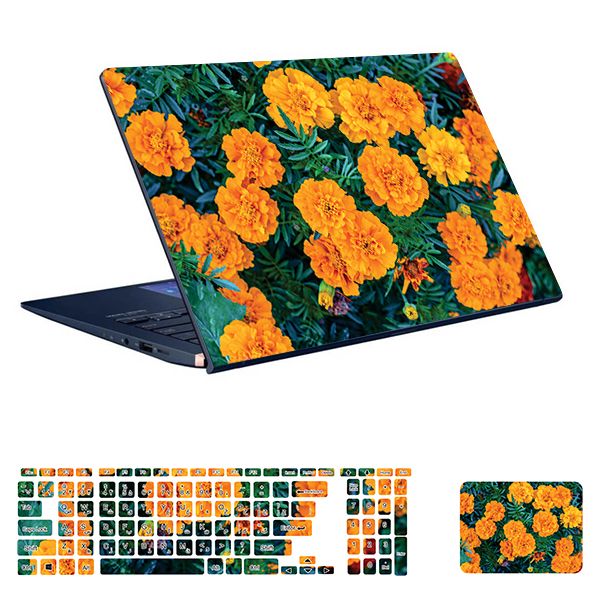 استیکر لپ تاپ توییجین و موییجین طرح Flower کد 12 مناسب برای لپ تاپ 15.6 اینچ به همراه برچسب حروف فارسی کیبورد