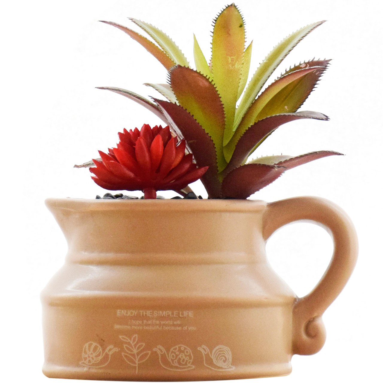 گلدان به همراه گل مصنوعی آناترا مدل Cactus 01