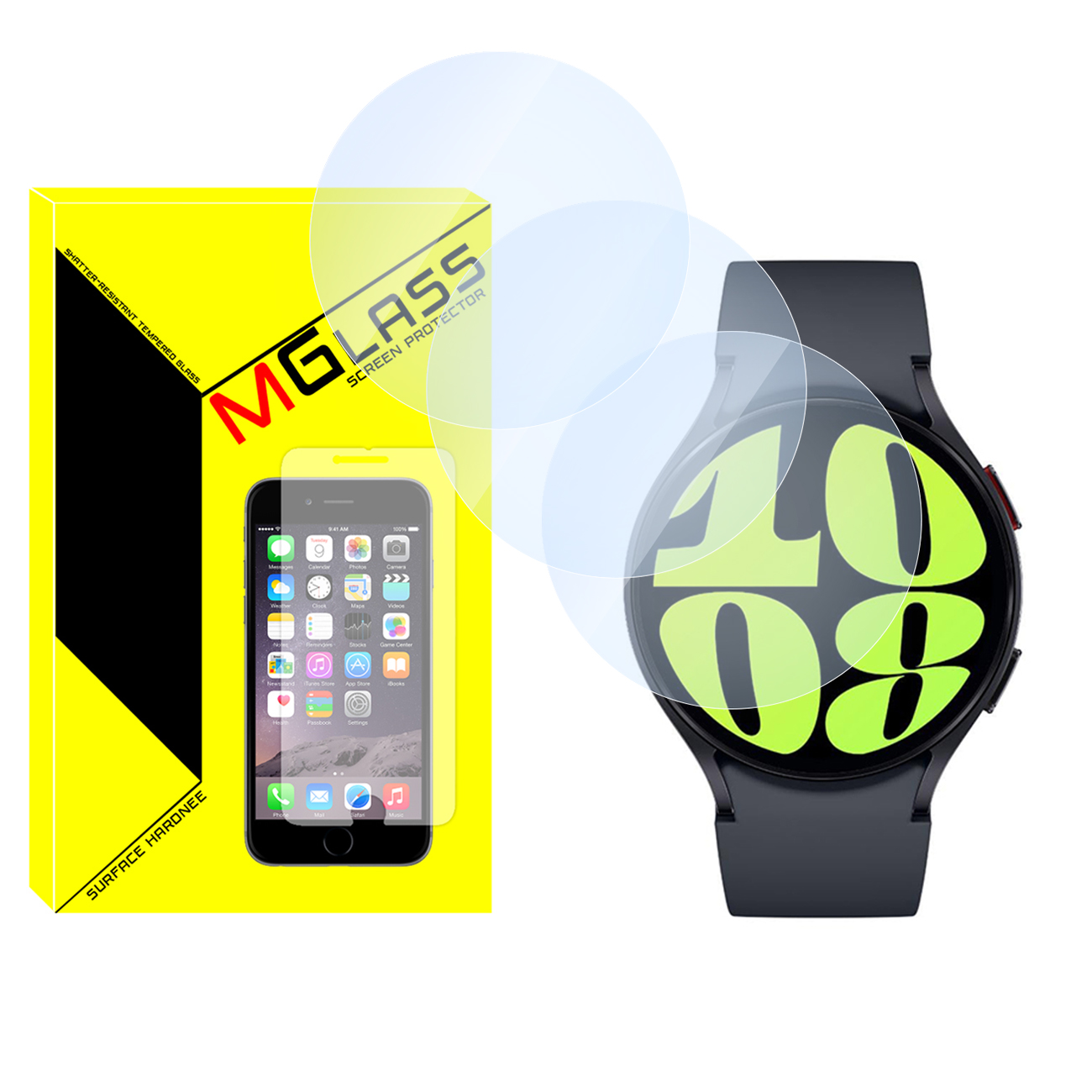 محافظ صفحه نمایش شیشه‌ای ام‌گلس مدل Glass-MG مناسب برای ساعت هوشمند سامسونگ Galaxy Watch 6 40mm بسته سه عددی