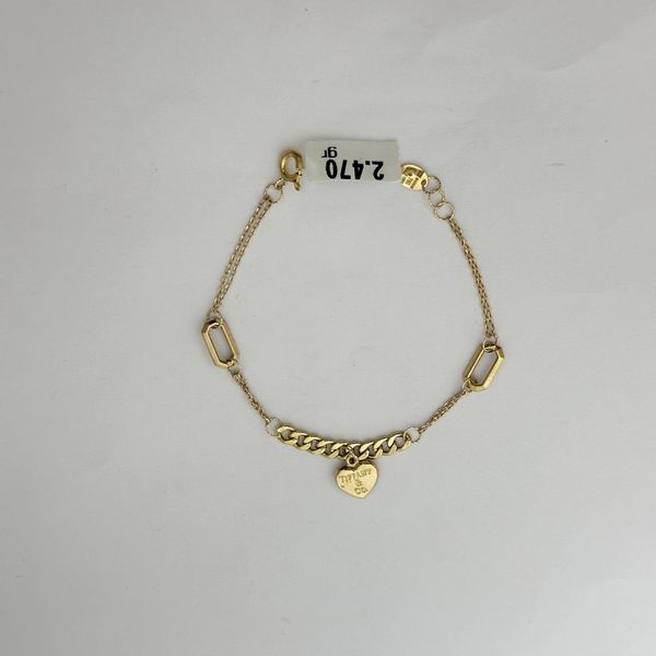 دستبند طلا 18 عیار زنانه مدل D010 طرح  زنجیر و آویز قلب 