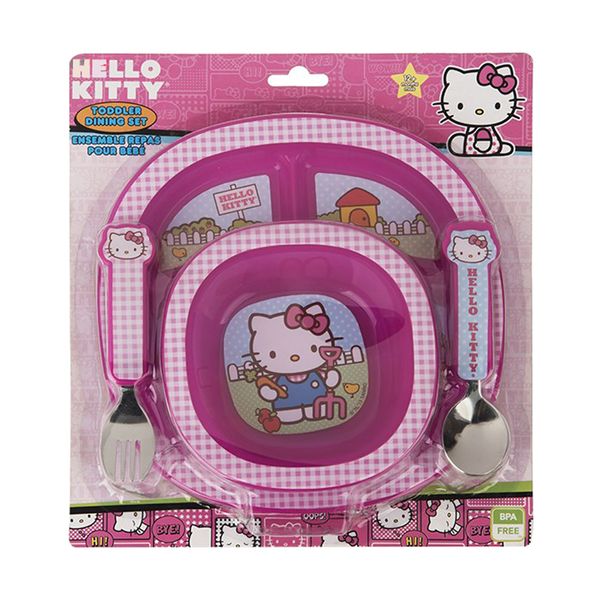 ست 4 تکه غذاخوری مانچکین مدل Hello Kitty