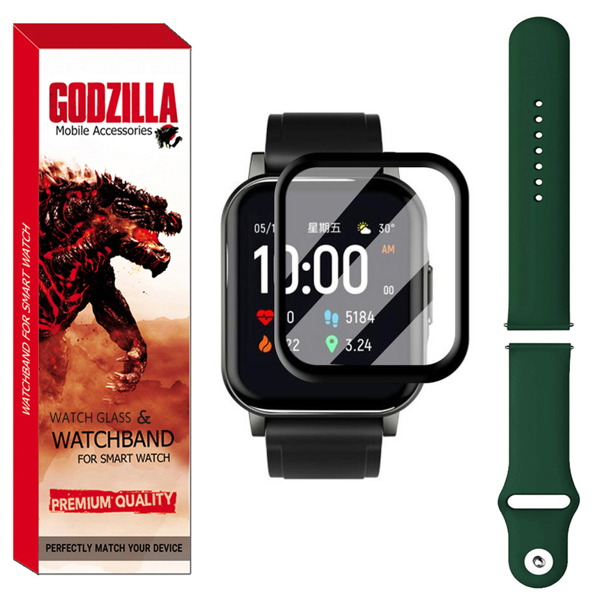 محافظ صفحه نمایش گودزیلا مدل GS-Sili-DK مناسب برای ساعت هوشمند هایلو LS02 به همراه بند