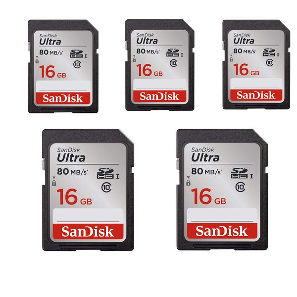 کارت حافظه SDHC سن دیسک مدل Ultra کلاس 10 استاندارد UHS-I U1 سرعت 533X 80MBps ظرفیت 16 گیگابایت بسته 5عددی
