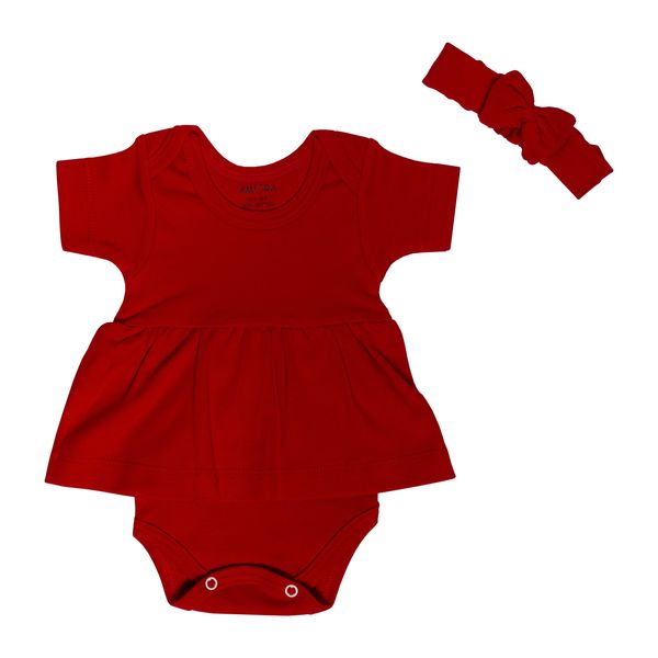 ست بادی و هدبند نوزادی آمورا مدل plain رنگ قرمز
