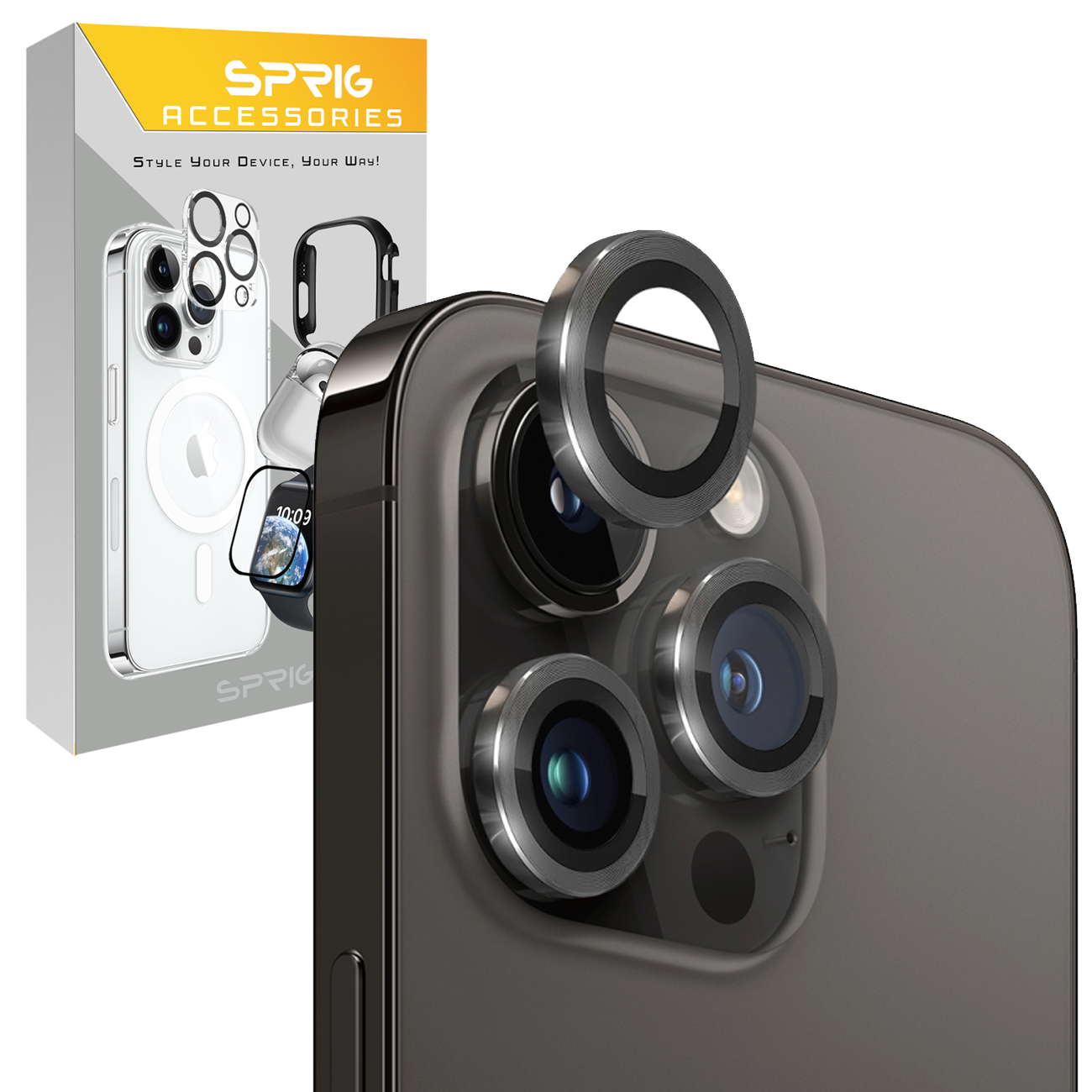 محافظ لنز دوربین اسپریگ مدل Metal-Ring مناسب برای گوشی موبایل اپل iPhone 13 Pro / 13 Pro Max