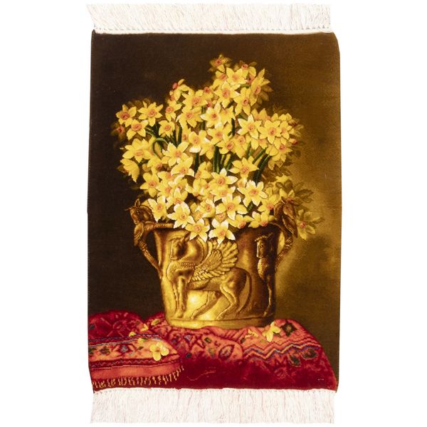 فرش دستباف دیوارکوب سی پرشیا مدل گل نرگس در گلدان هخامنشی کد 903295