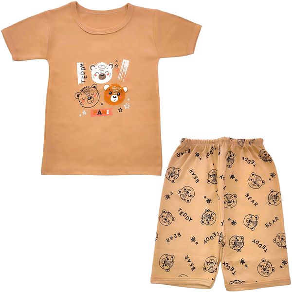 ست تی شرت و شلوارک نوزادی مدل کله خرس کد 3936 رنگ نسکافه ای