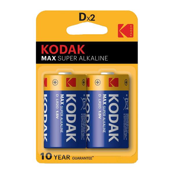 باتری سایز D کداک مدل MAX SUPER ALKALINE بسته دو عددی