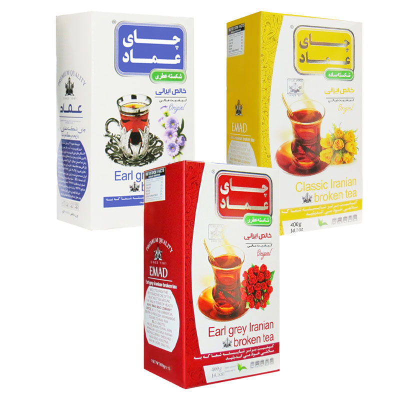 چای ایرانی معطر ارل گری و چای ایرانی ساده عماد - 450 گرم بسته 3 عددی