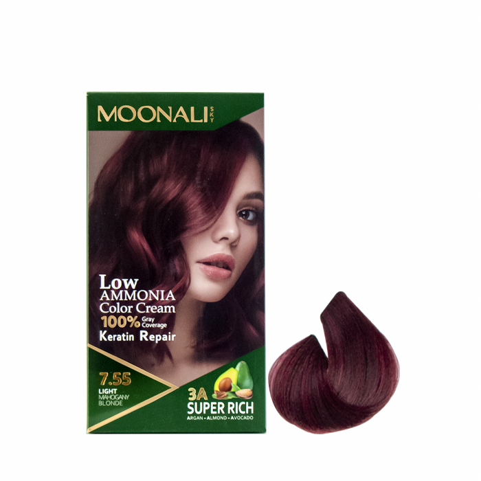 کیت رنگ مو مونالی اسکای شماره 7.55 حجم 100 میلی لیتر رنگ بلوند ماهگونی روشن