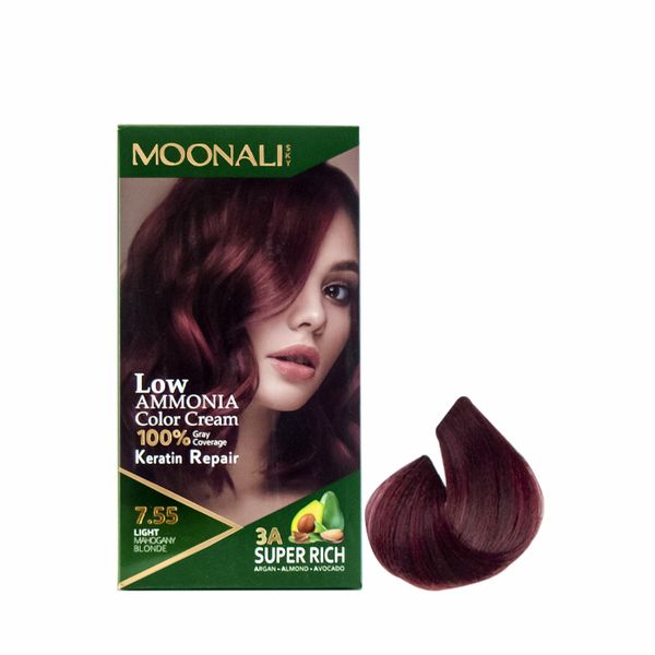 کیت رنگ مو مونالی اسکای شماره 7.55 حجم 100 میلی لیتر رنگ بلوند ماهگونی روشن