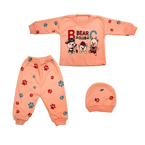 ست 3 تکه لباس نوزادی مدل خرس های بازیگوش کد 10 رنگ صورتی