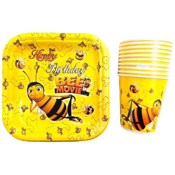 پیش دستی و لیوان یکبار مصرف مستر تم مدل زنبور پلاس بسته بندی 40 عددی