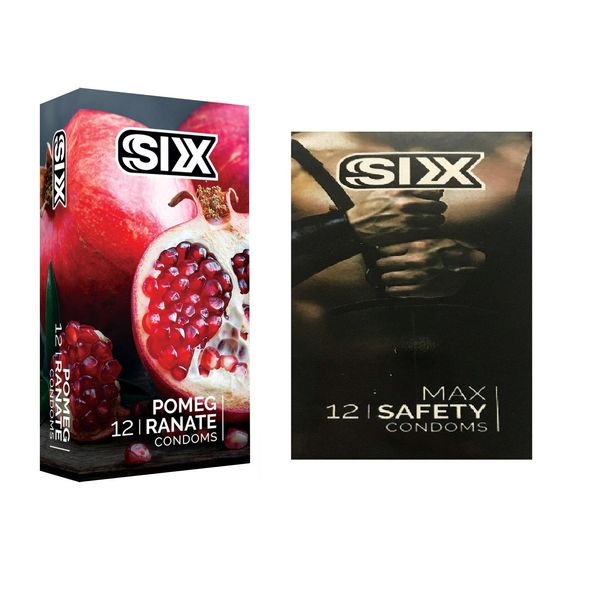 کاندوم سیکس مدل Pomegranate بسته 12 عددی به همراه کاندوم سیکس مدل Max Safety بسته 12 عددی