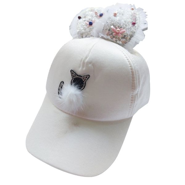 کلاه کپ دخترانه مدل گربه گوش دار رنگ سفید