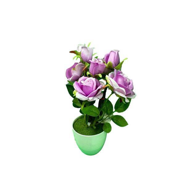گلدان به همراه گل مصنوعی رز مدل 50