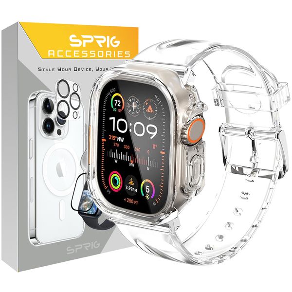 بند اسپریگ مدل Clear Silicone Protection مناسب برای ساعت هوشمند ویرفیت T800 Ultra / T900 Ultra / HK8 Pro Max / HK9 Ultra 2 به همراه کاور