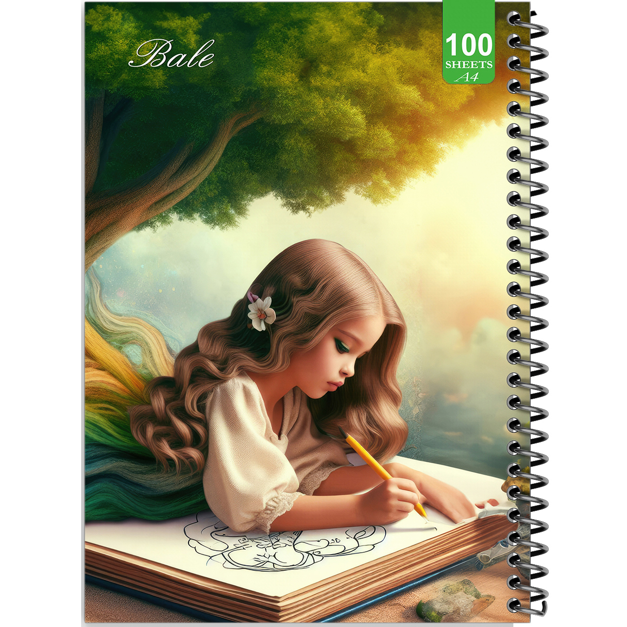 دفتر نقاشی 100 برگ بله طرح فانتزی دختر نقاش کد A4-N73