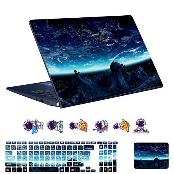 استیکر لپ تاپ توییجین و موییجین طرح Space  کد 163 مناسب برای لپ تاپ 15.6 اینچ به همراه برچسب حروف فارسی کیبورد