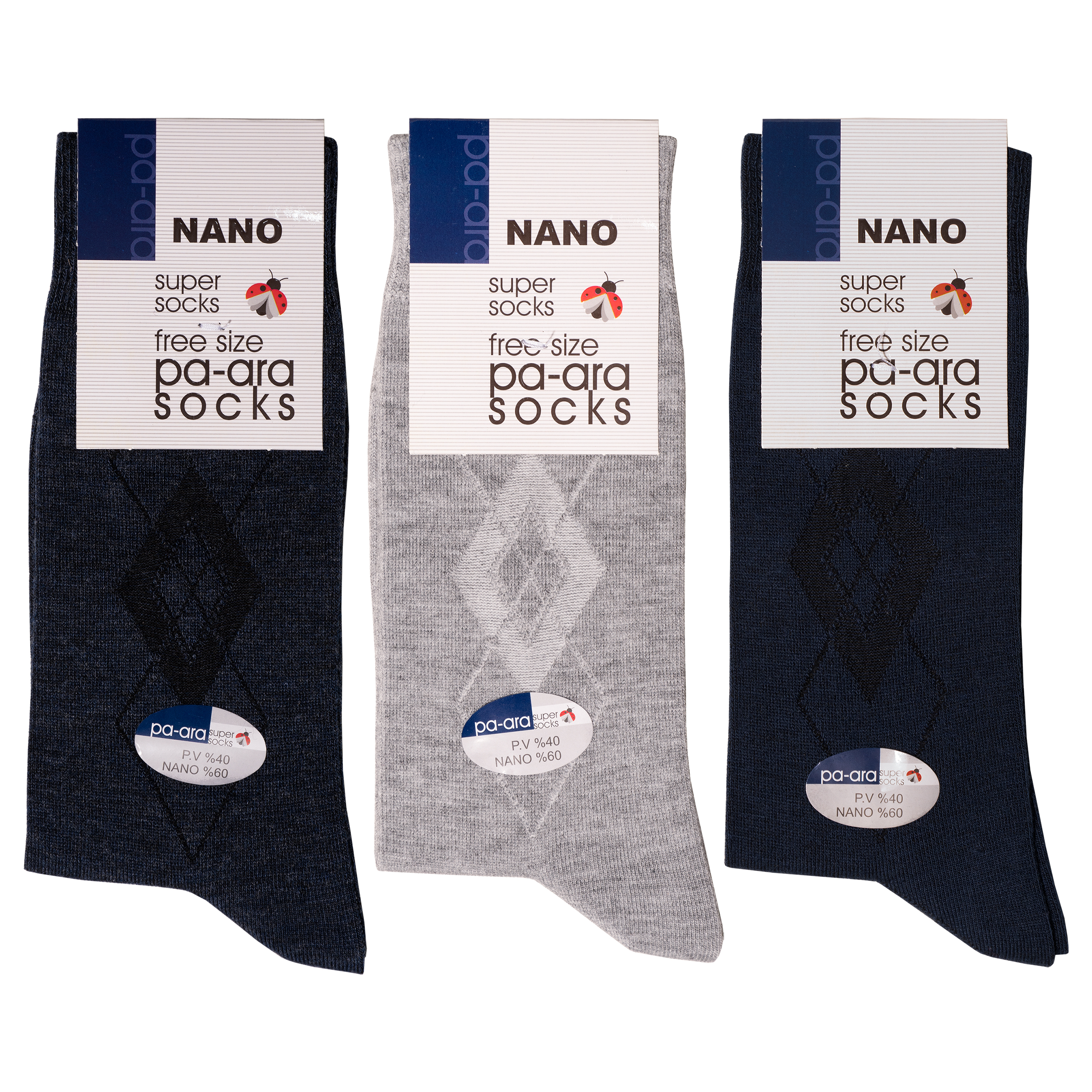 جوراب مردانه پاآرا مدل نانو 60 کد 6003 مجموعه 3 عددی