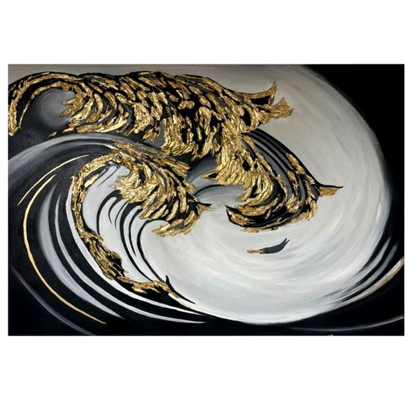 تابلو نقاشی ورق طلا مدل موج دکوراتیو نقش برجسته کد 470