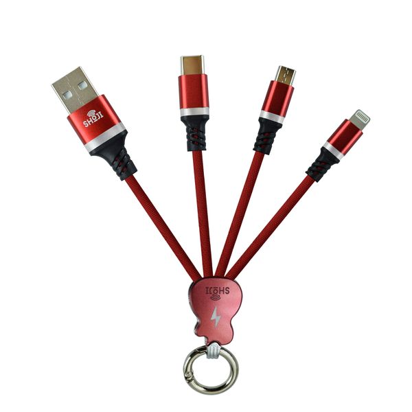 کابل تبدیل USB به MicroUSB/USB-C/لایتنینگ شوجی مدل SH-1027 طول 0.2 متر
