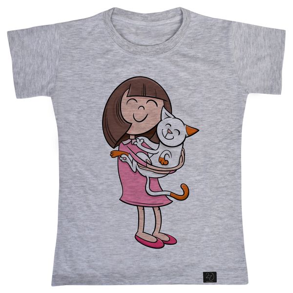 تی شرت آستین کوتاه دخترانه 27 مدل دختر و گربه کد G90