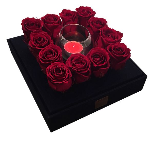 جعبه هدیه گل ماندگار دکوفیوره - درب دار مدل رز جاودان قرمز