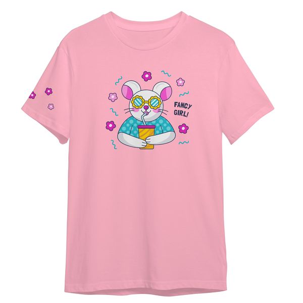 تی شرت آستین کوتاه دخترانه مدل موش بامزه کد 0712 رنگ صورتی