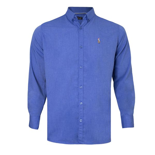 پیراهن آستین بلند مردانه مدل پارچه ملانژ نخی رنگ آبی