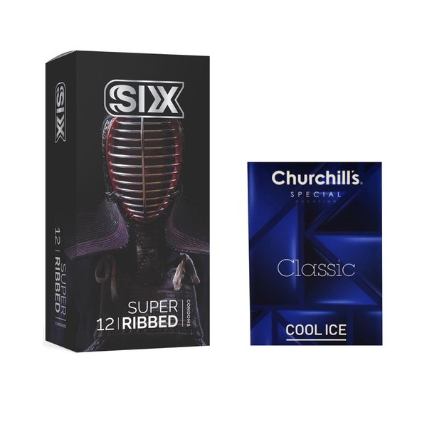 کاندوم سیکس مدل Super Ribbed بسته 12 عددی به همراه کاندوم چرچیلز مدل Cool Ice بسته 3 عددی