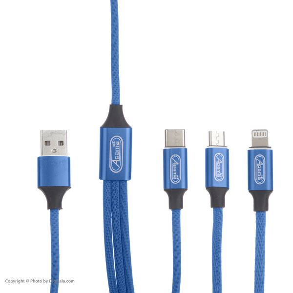 کابل تبدیل USB به لایتنینگ/USB-C/microUSB آپاما مدل A-3 طول 1.2 متر