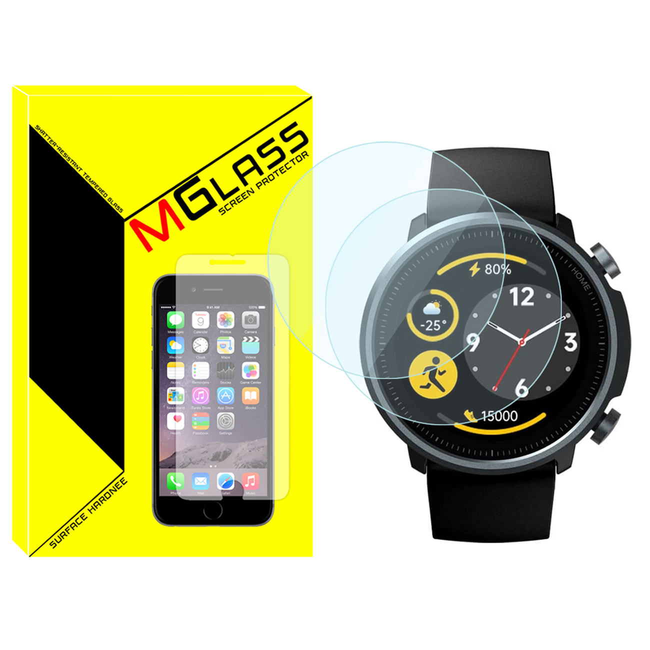 محافظ صفحه نمایش شیشه‌ای ام‌گلس مدل Glass-MG مناسب برای ساعت هوشمند میبرو A1 بسته دو عددی