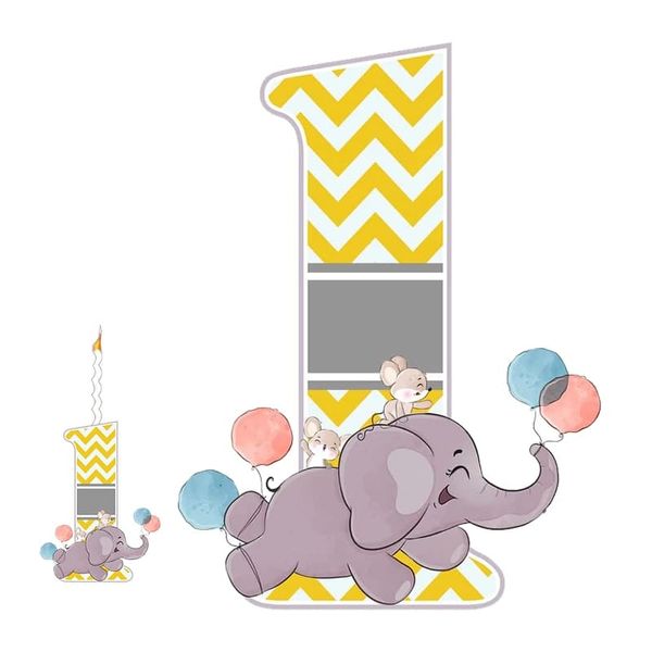 استند تولد مدل عدد 1 طرح فیل فانتزی به همراه شمع