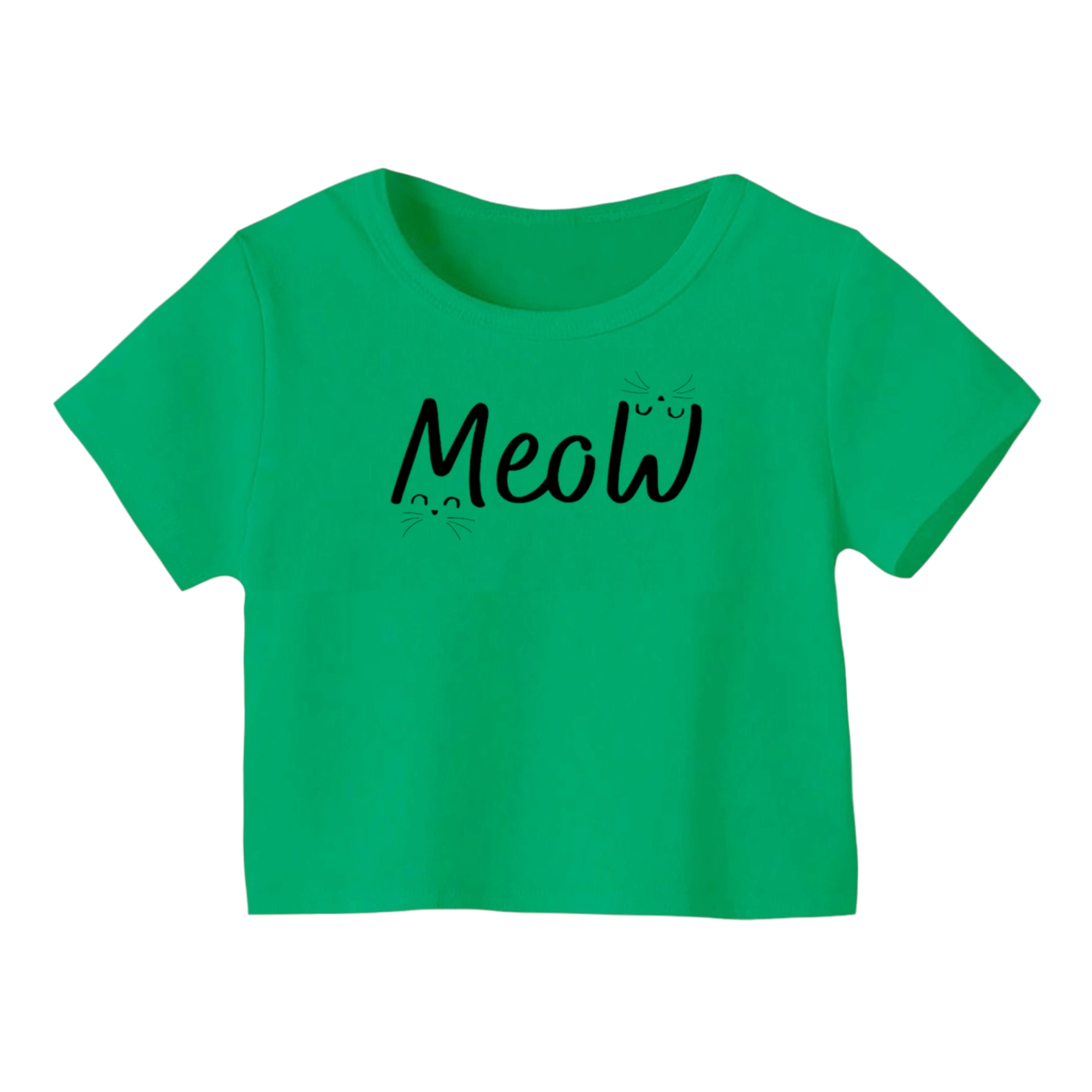 کراپ‌ تی‌شرت آستین کوتاه زنانه مدل گربه کد ۱۵ رنگ سبز