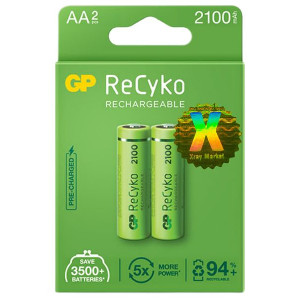 باتری قلمی قابل شارژ جی پی مدل Rechargeable Recyko 2100 XRAY بسته دو عددی