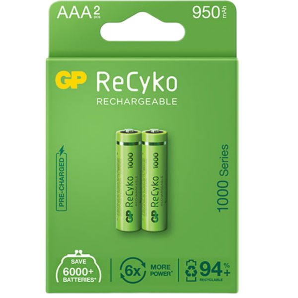 باتری نیم قلمی قابل شارژ جی پی مدل (Rechargeable Recyko 950 (1000 series بسته دو عددی