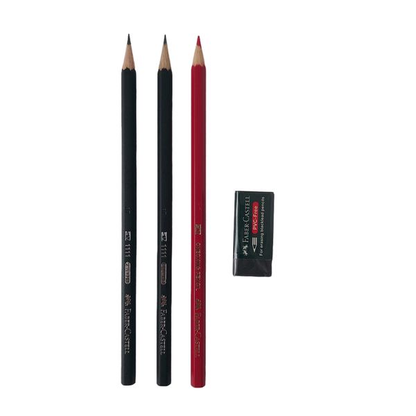 مداد فابر کاستل مدل کد BRP-211 به همراه مداد قرمز و پاک کن مجموعه 4 عددی