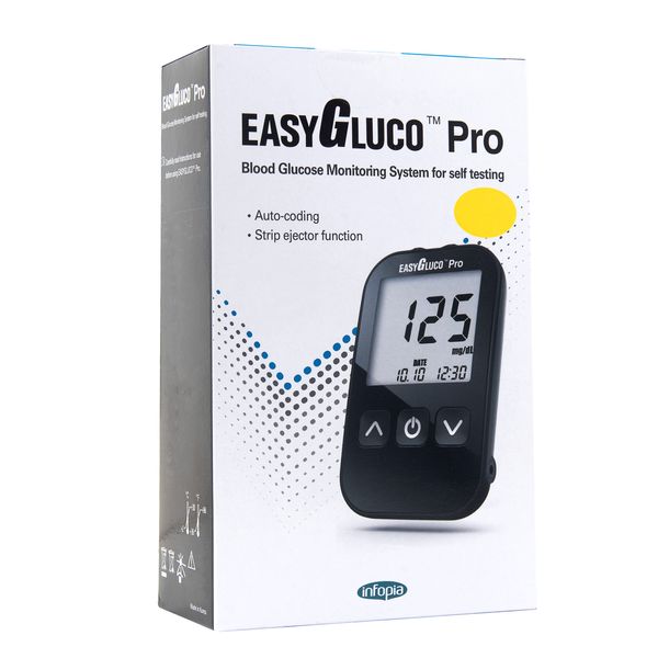 دستگاه تست قند خون اینفوپیا مدل Easy Gluco Pro به همراه نوار تست قند خون مجموعه 250 عددی