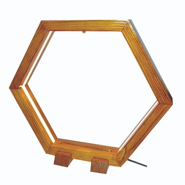 چراغ رومیزی مدل چراغ چوبی 4کاره طرح شش ضلعی