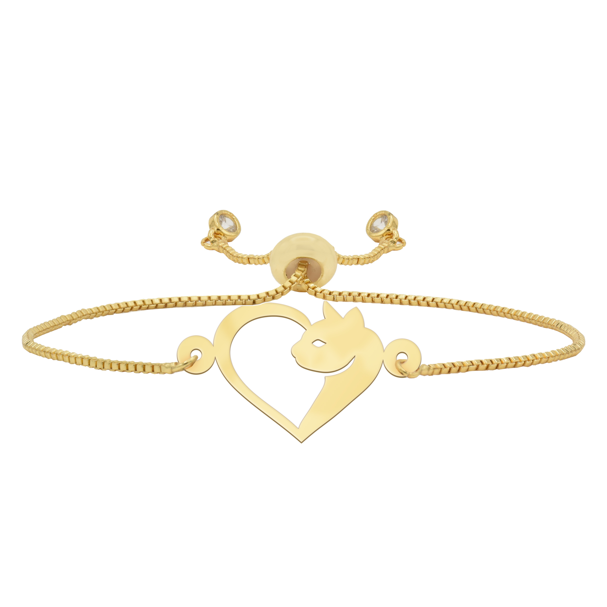 دستبند طلا 18 عیار زنانه شمیم گلد گالری مدل گربه و قلب کد DT352