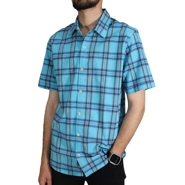 پیراهن آستین کوتاه مردانه مدل چهارخونه کد 6384 رنگ آبی آسمانی