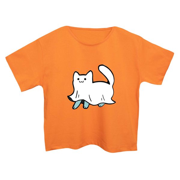 کراپ‌تی شرت آستین کوتاه زنانه مدل روح گربه
