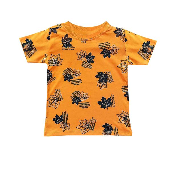 ست تی شرت و شلوارک بچگانه مدل برگ رنگ نارنجی