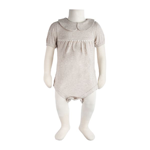 بادی آستین کوتاه نوزادی آدمک مدل گیپوردار کد 171201 رنگ نسکافه ای