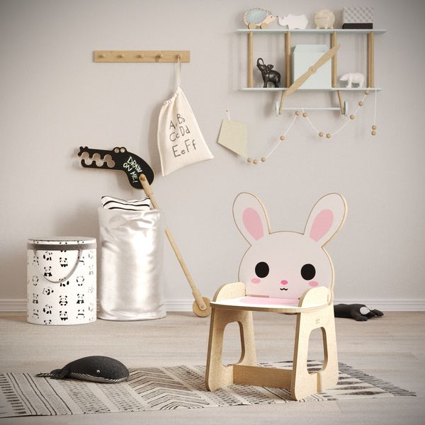 صندلی کودک مدل باغ وحش چوبی طرح خرگوش
